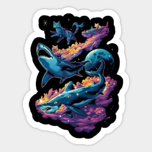 Shark Adventure with Kitty cat Sticker